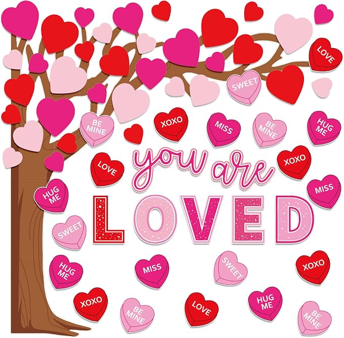 Whaline 99Pcs Valentine's Day Tree Bulletin Board Decoration Red Pink Heart by Whaline