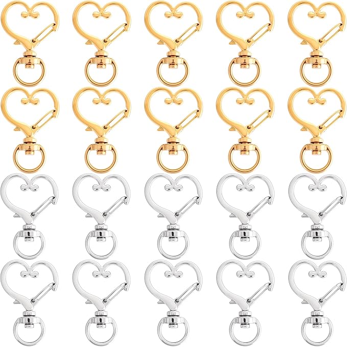 24 PCS Swivel Keychain Clasps, Heavy Duty Heart Shaped Spring Snap Clips by Isslly