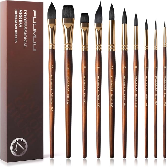 Watercolor Brushes Professional, Fuumuui 10Pcs Synthetic Squirrel Hair Water by FUUMUUI