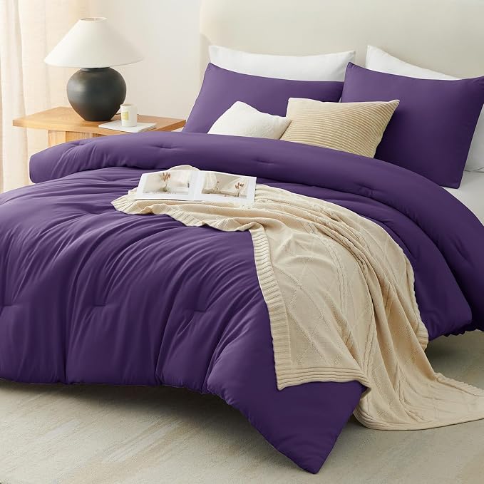CozyLux King Size Comforter Set Purple, 3 Pieces Solid Comforters King Size - Image 7