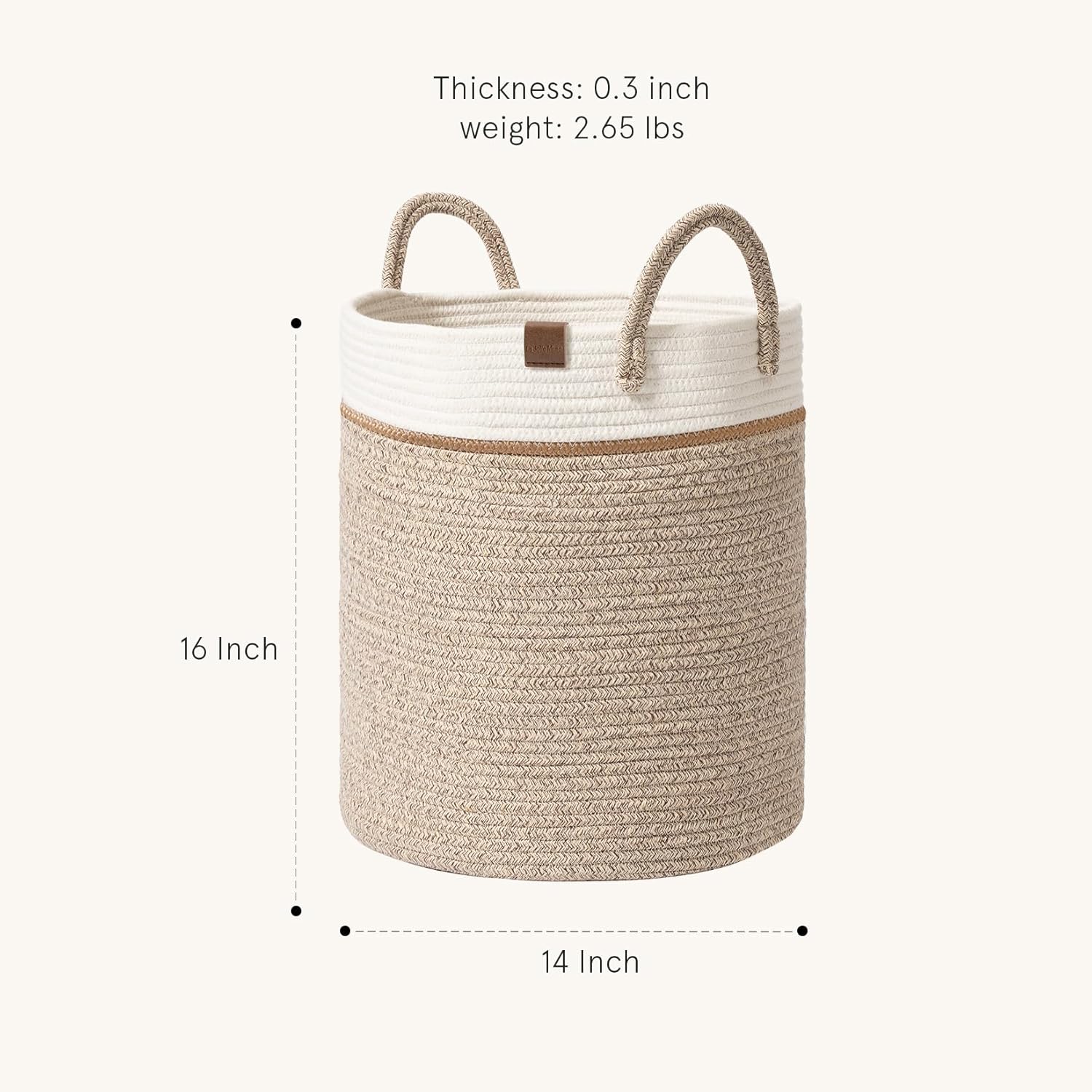 LA JOLIE MUSE Woven Basket Rope Storage Baskets - Large Cotton Organizer 16 x 14 x 14 Inches, Basket for Baby Blanket, Kids Toy Nursery Laundry Basket