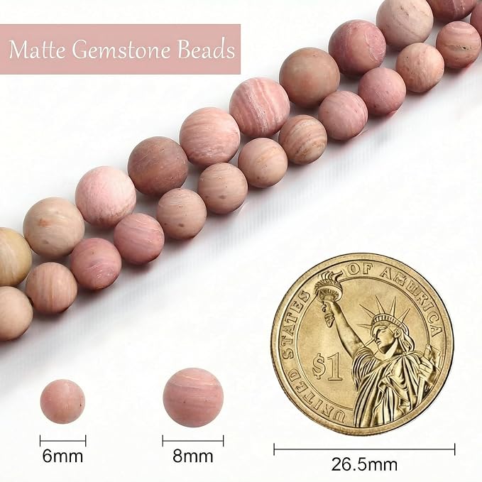 8mm Matte Pink Rhodochrosite Bead, 15-Inch Matte Round Loose Stone Beads - Image 3