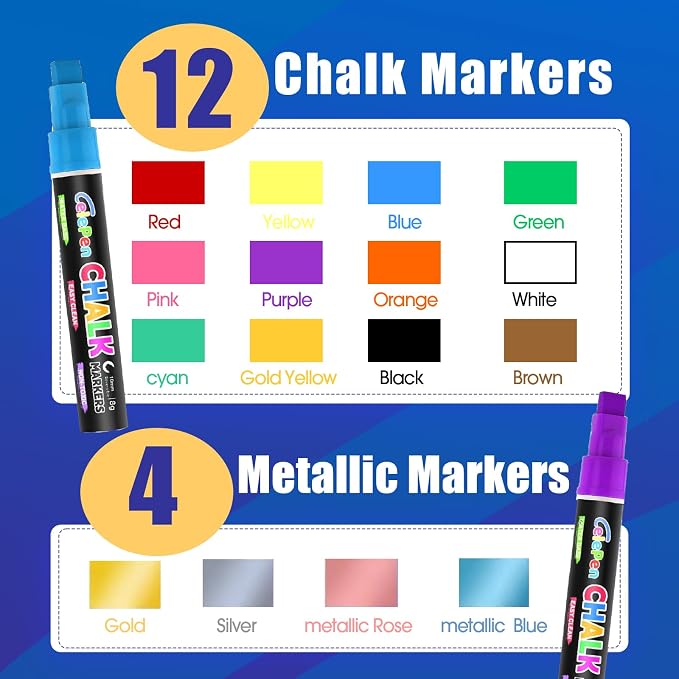 Window Chalk Markers for Cars Glass Washable, 16 Colors Jumbo Liquid Chalk - Image 3