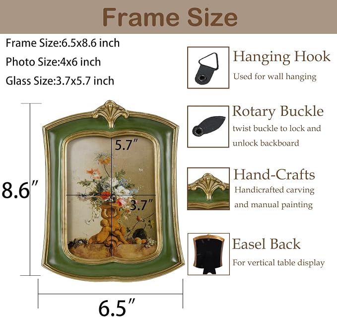 Vintage Picture Frame 4x6 Antique Ornate Photo Frame Tabletop and Wall Hanging - Image 2