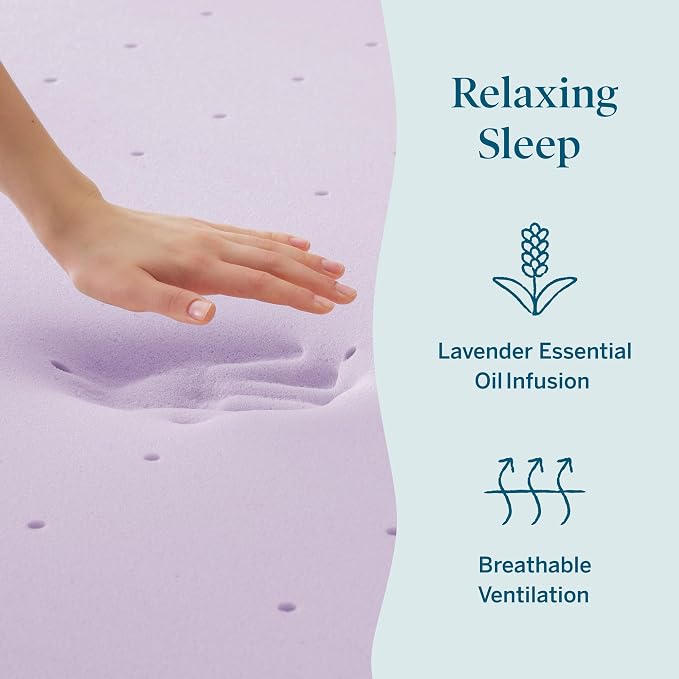 Lucid 2 Inch Lavender Memory Foam Mattress Topper, Twin XL Size – Essential Oil - Image 4