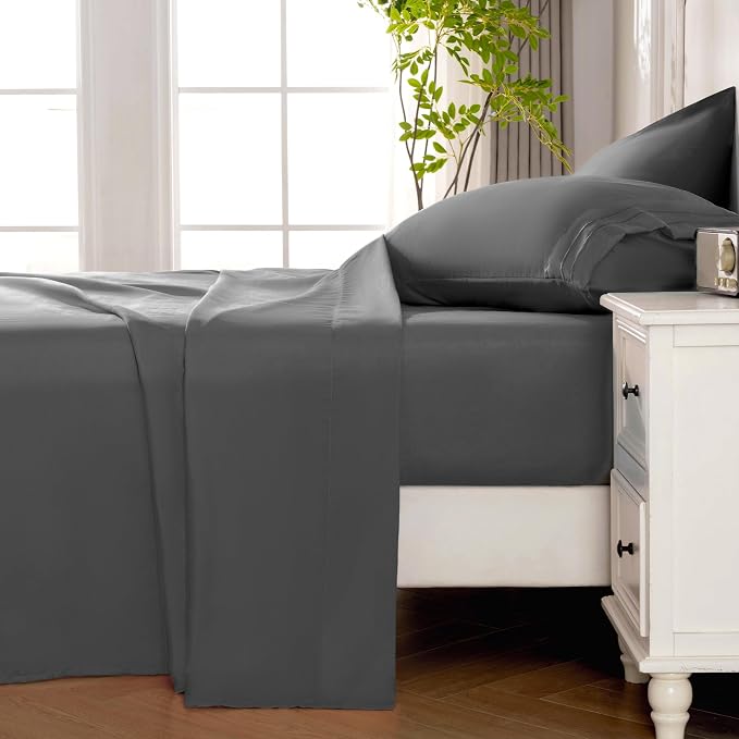 ROSE&RISY Dark Grey King Sheet Set, 4 Pieces Soft Bedding King Sheet Set - Image 3