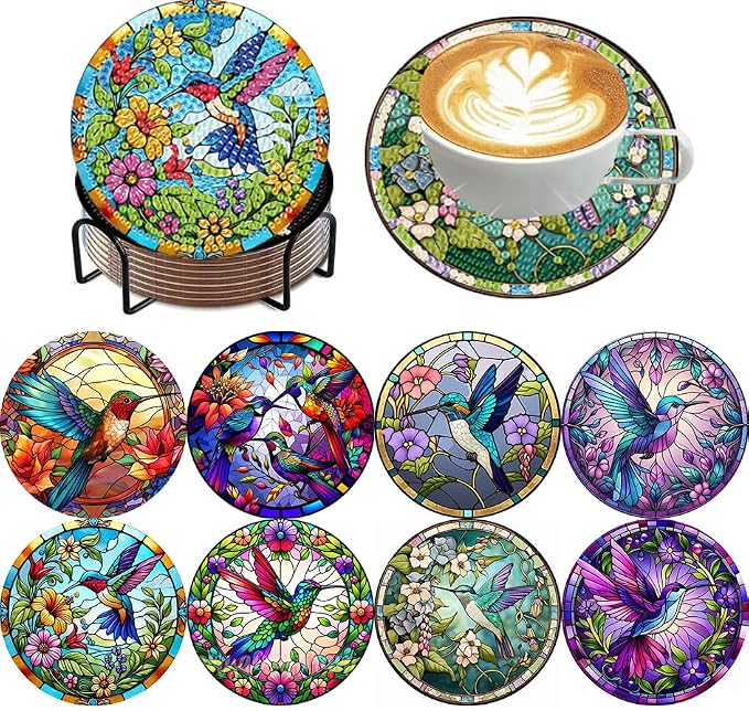 ijbnhd 8 Pcs Hummingbird Diamond Painting Coasters Kits by ijbnhd