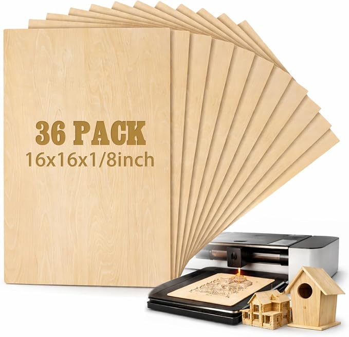 Juexica 36 Pcs 16" X 16"x 1/8" Basswood Craft Sheets 3mm Plywood Board Wood by Juexica