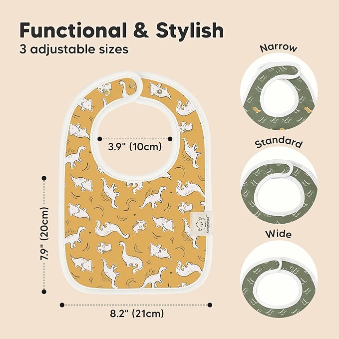 KeaBabies 8-Pack Organic Baby Bibs for Boys, Girls - Super Absorbent Cotton Drool Bibs for Baby Girl & Boy, Teething Toddler, Drooling Newborn, Ultra Soft & Machine Washable (Mesozoic)