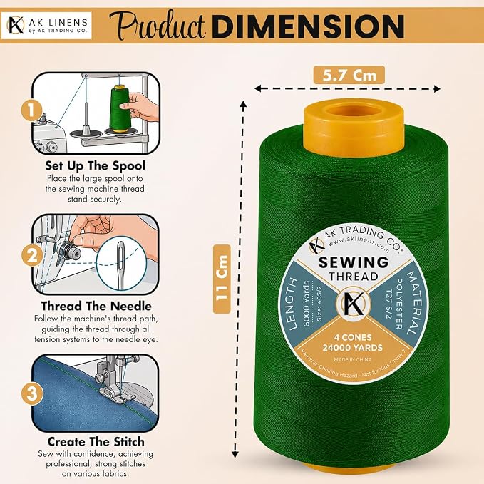 AK Trading 4-Pack Pine Green All Purpose Sewing Thread Cones of High Tensile - Image 2