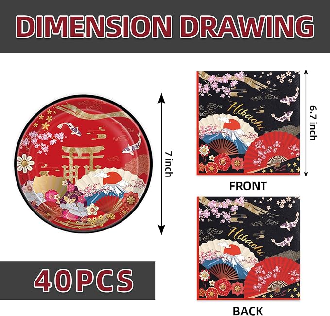 40Pcs Hibachi Party Decorations Hibachi Birthday Plates and Napkins Supplies - Image 2