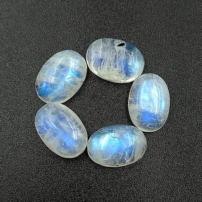 SGM Shop™ Natural Rainbow Moonstone Calibrated Oval Shape 5Pcs Cabochon Loose - Image 4