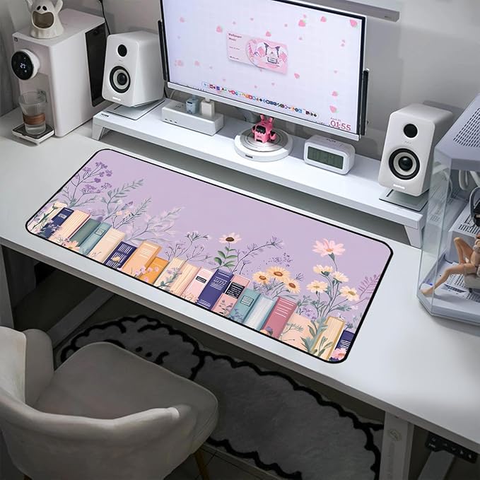 Purple Book Desk Pad Mat XXL, Lavender Flower Large Mousepad, Game Desk Mat - Image 4