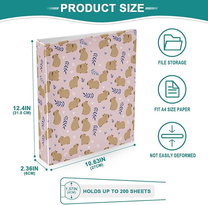 Cute Capybara Round Ring Binders 1.5 Inch Flowers Strawberry Doodle Pattern 3 - Image 4