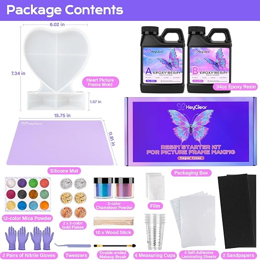 HeyClear Epoxy Resin Picture Frame Heart-Mold Kit, 34oz Clear and Hard Resina - Image 2