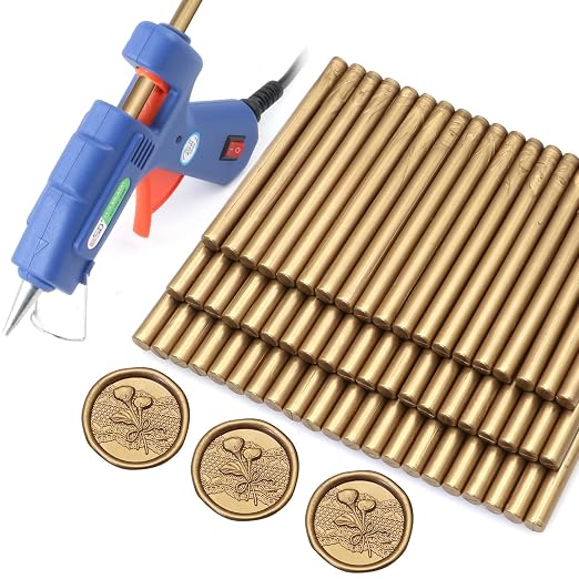 60pcs Wax Seal Sticks with Glue Gun Kit, Antique Gold Sealing Wax Sticks by HOSEALING