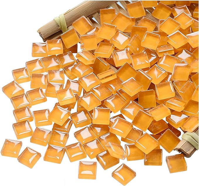 100 Pieces Mosaic Tiles Squares Orange Crystal Mosaic Stained Glass by Ricytnig