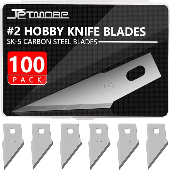 Jetmore 100 Pack Craft Hobby Blades #2 Craft Knife Blades Refill Hobby Knife by Jetmore