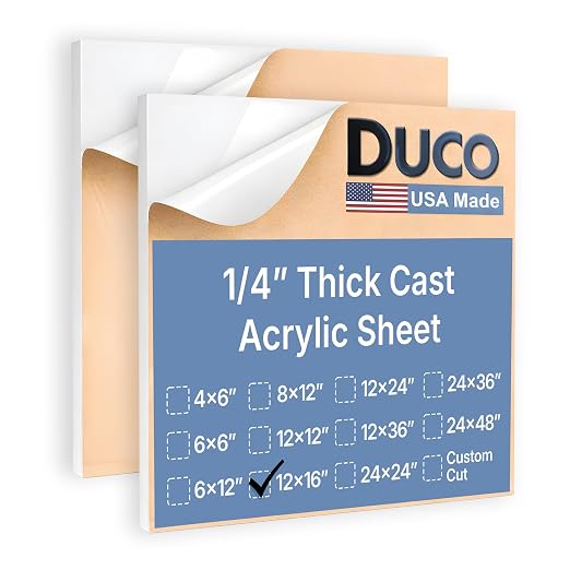 Duco White Cast Acrylic Sheets 1/4" Thick 12" x 16" by DucoPlasticsSupply