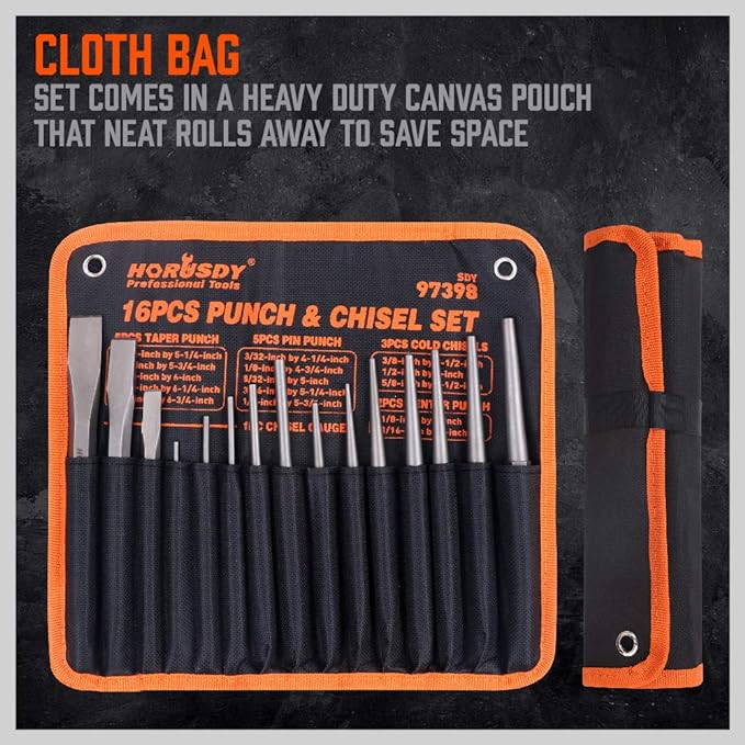 HORUSDY 16-Piece Punch and Chisel Set, Including Taper, Cold Chisels - Image 4
