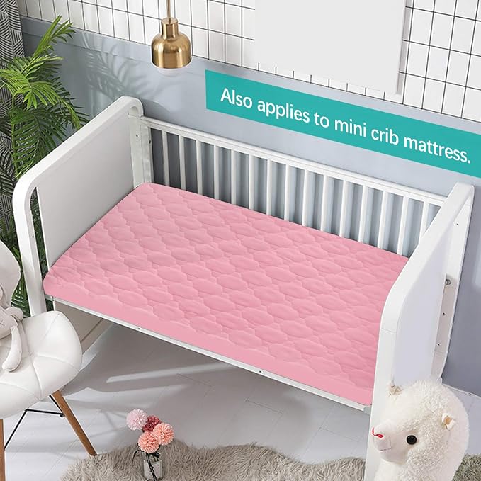 Mattress Pad Cover for Pack and Play Girls, Ultra Soft Pink Waterproof Playard - Image 4