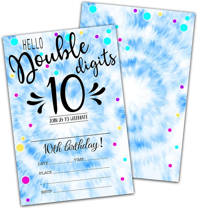 NYCTUG Double Digits 10Th Fill-In Birthday Invitation, Tie Dye Birthday by homepage