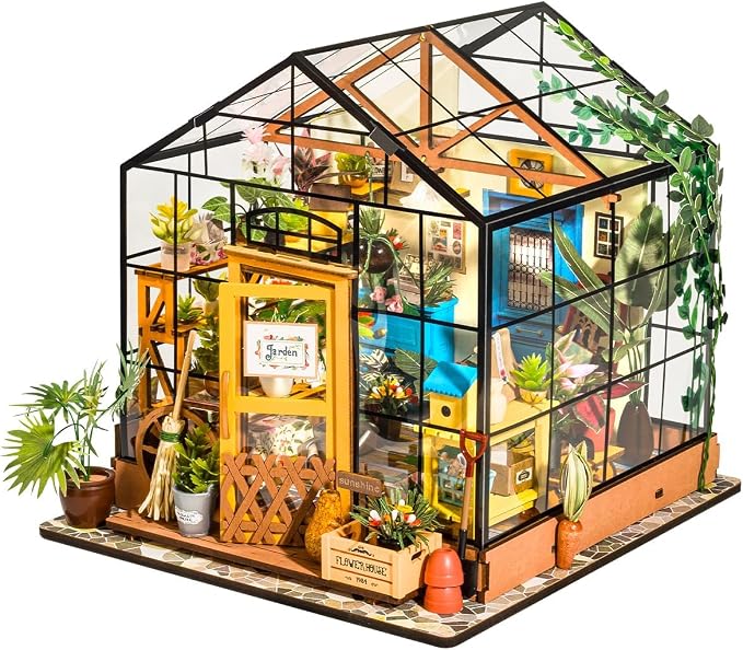 Rowood Miniature House Kit, Mother's Day DIY Miniature Greenhouse Dollhouse Kits by RowoodAssembleArtDecorateLife