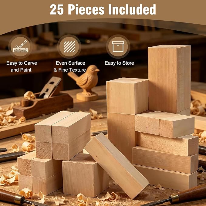 25 PCS Basswood Carving Blocks, 4 Sizes Wood Carving kit, Soft Texture Solid - Image 3