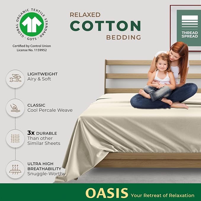 THREAD SPREAD 100% Organic Cotton Percale Flat Sheet King Size - Image 2