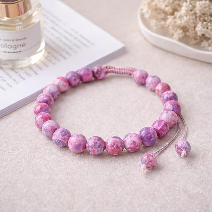 60pcs Round Loose Purple&Pink Fire Agate Beads - Image 4
