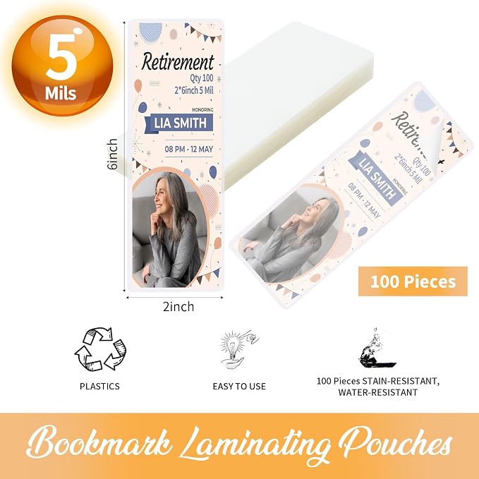 100 Pieces Bookmark Laminating Pouches 2x6 Hot Laminator Sleeves 5 Mil Photo - Image 2