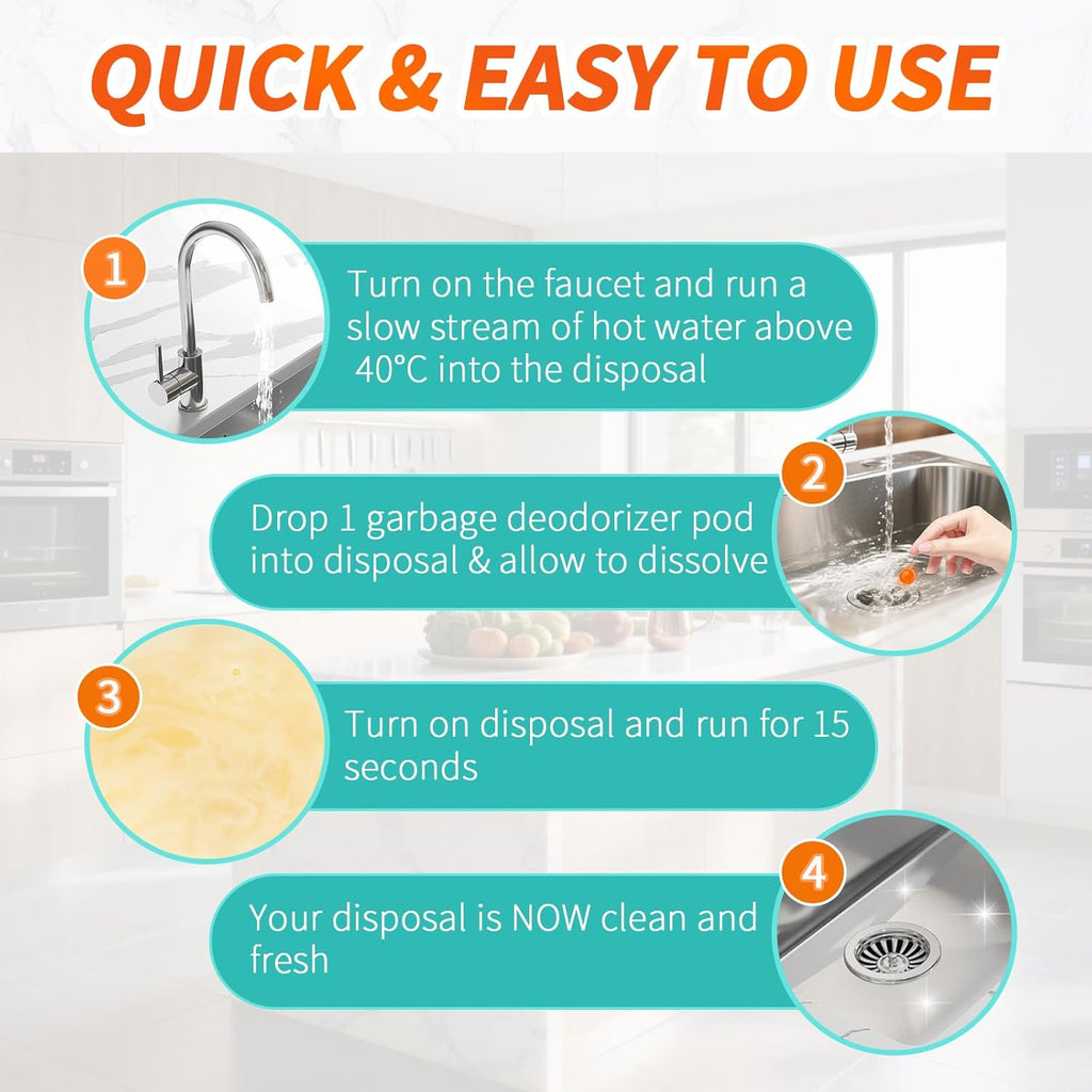 50 Count Garbage Disposal Cleaner and Deodorizer – Sink Odor Eliminator, New Powerful XL Sink Drain Freshener Pods | Dissolves Grease, Eliminates Odors, Orange Zest Scent (Orange)