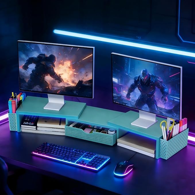 Spacrea Metal Desk Organizers and Accessories, Dual Monitor Stand Riser - Image 7