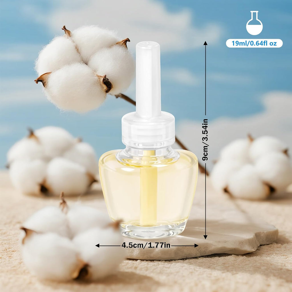 LASENTEUR Plug in Scented Oil Refill, 6 ct, Cotton Scent Long-Lasting Natural Fragrance for Home, Bathroom Bedroom Office, Compatible with Airwick, Compatible with Glade