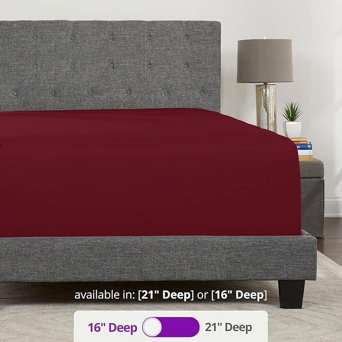 Kids Twin Deep Pocket Fitted Sheet 16'18' Deep Mattress & Toppers Burgundy - Image 3