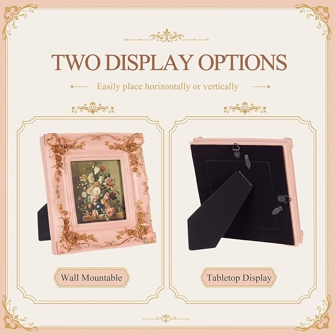 Qunclay Vintage Mini Picture Frames Set of 4, Round Rectangle Ornate Small - Image 3