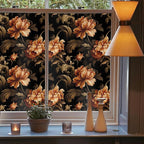 Vintage Dark Black Orange Brown Peony Florals Stained Glass Window Films - Image 3