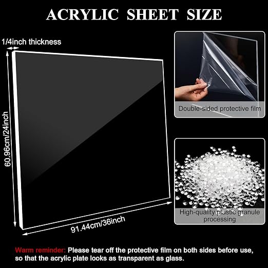 Roowest 2 Pcs 24 x 36 Inch, 1/4 Inch Thick Clear Acrylic Sheet Plastic Sheet - Image 2