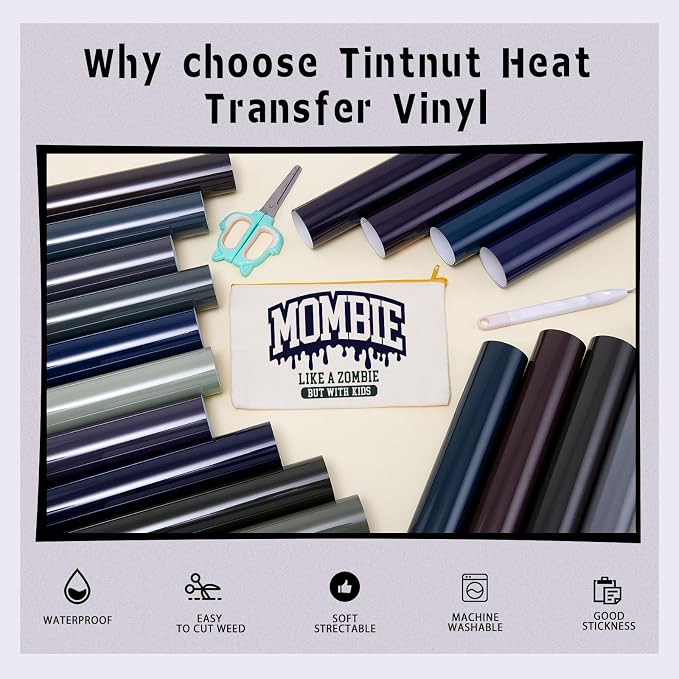 Tintnut Dark Color HTV Heat Transfer Vinyl, easy cut & weed, stretch washable - Image 3