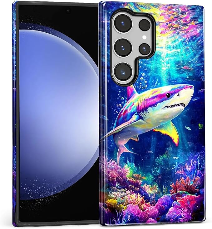 for Samsung Galaxy S24 Ultra Case, Colorful Ocean Sharks Pattern Glossy 2 in 1 by Teonvpu