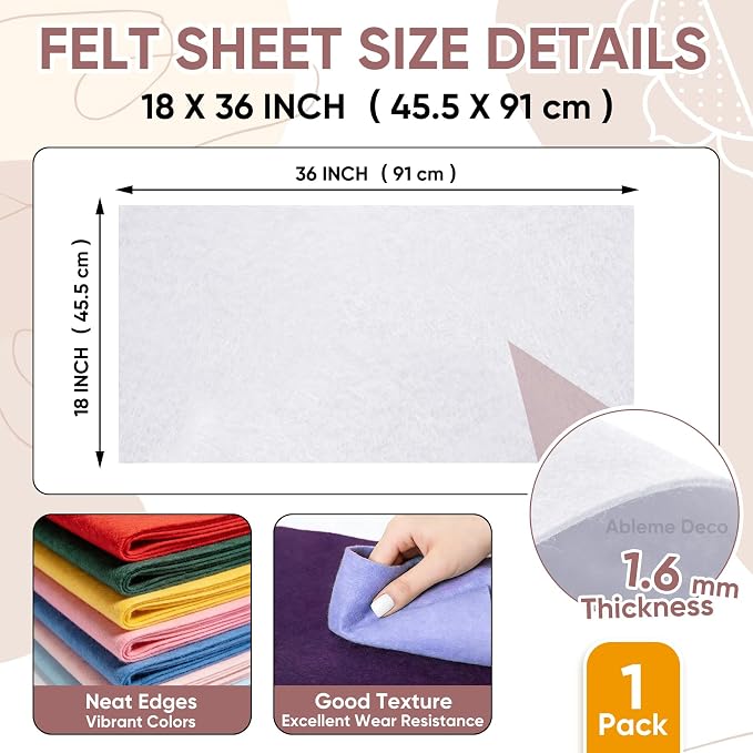 Soft Felt Fabric Sheet 18" x 36", 1.6mm Acrylic Craft Felt, Large Precut Sheet - Image 3