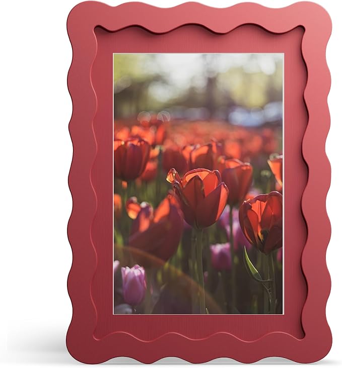 5x7 Picture Frame with Mat for 4x6, Wavy Edge Wooden Real Glass Photo Frame for by THKRLOF