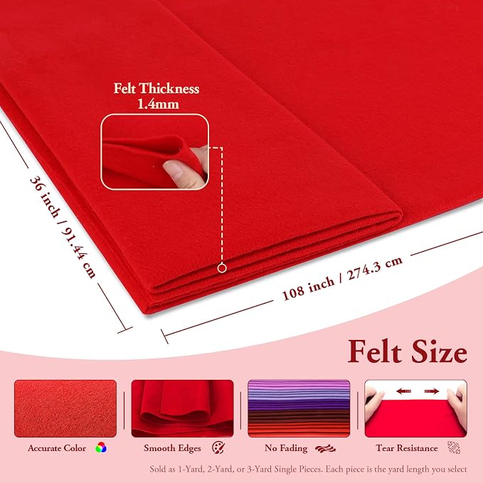 Red Felt Fabric Sheet 108" X 36", 1.4mm Thick Large Soft Durable Flexible Craft - Image 2