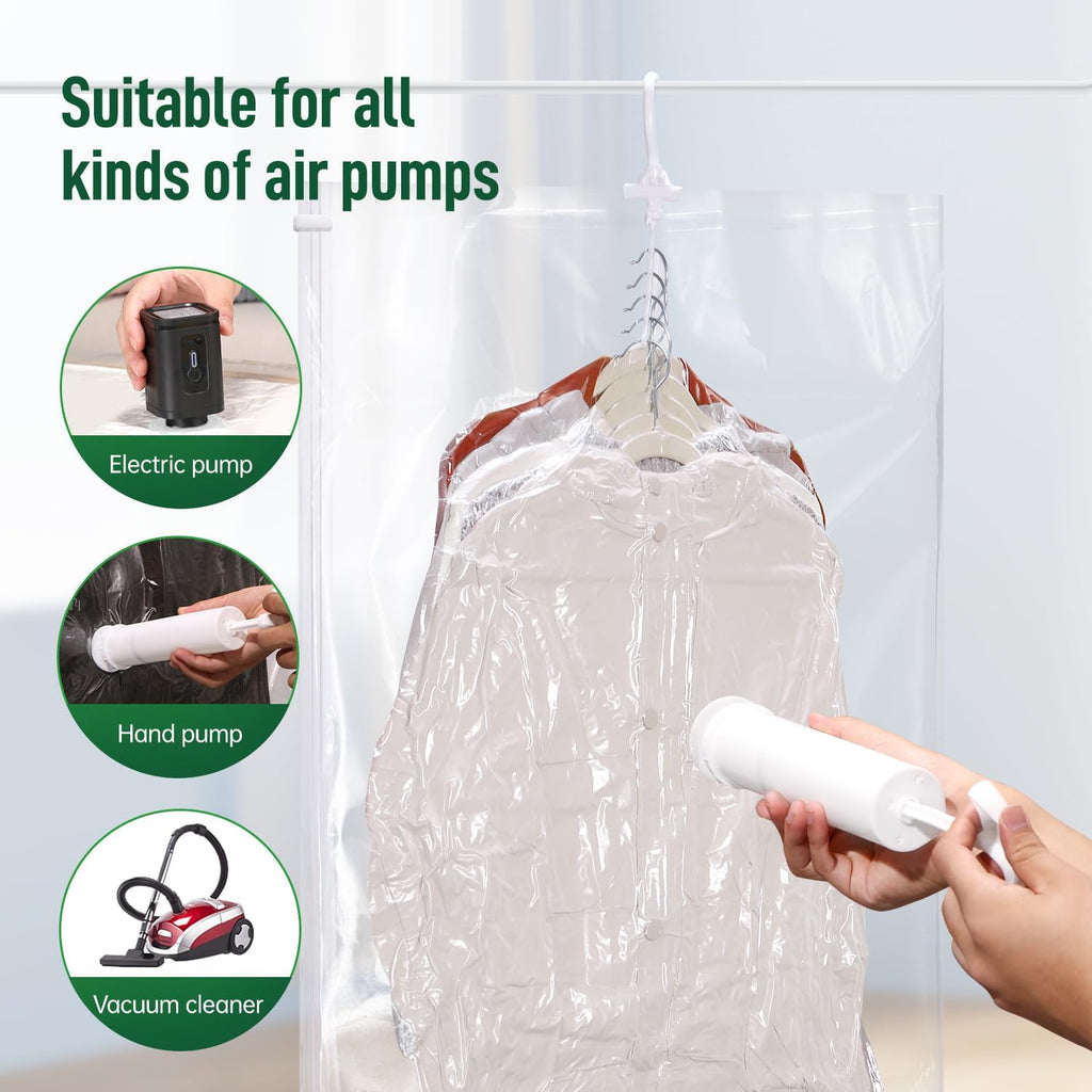 Hanging Vacuum Storage Bags For Clothes With Hand Pump,Coat Storage Bag Hanging,Vacuum Bags For Clothes,Space Saver Vacuum Storage Bags,Garment, Clothing, Dress, Suit, Long Coat, Jacket(Short 6 Pack）