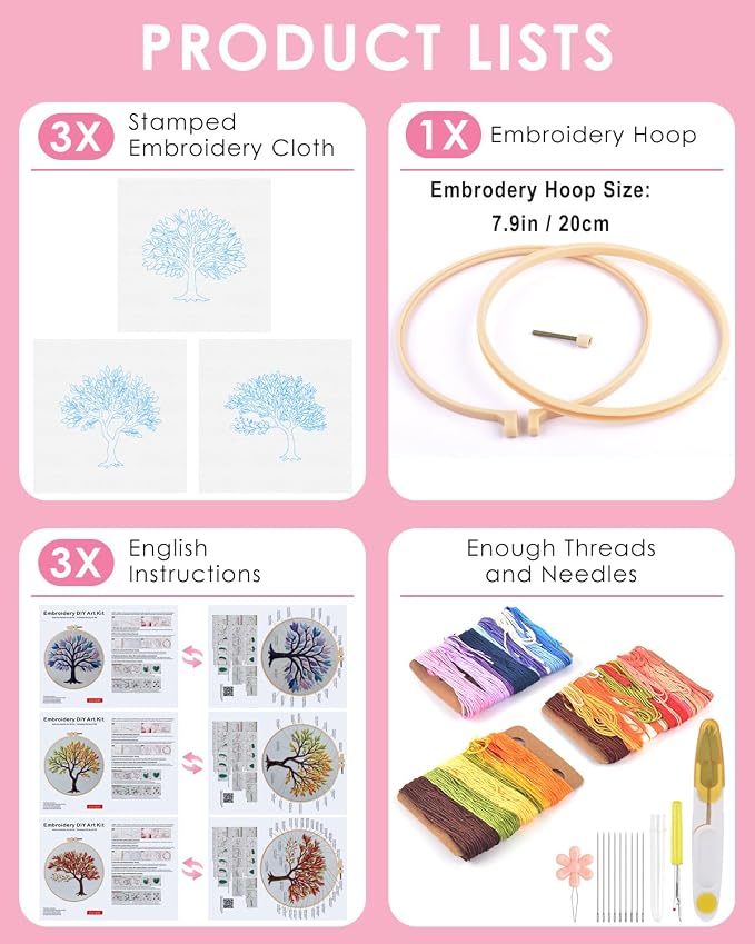 TINDTOP Embroidery Kit for Adult, 3 Pack Embroidery DIY Starter Kit | - Image 2