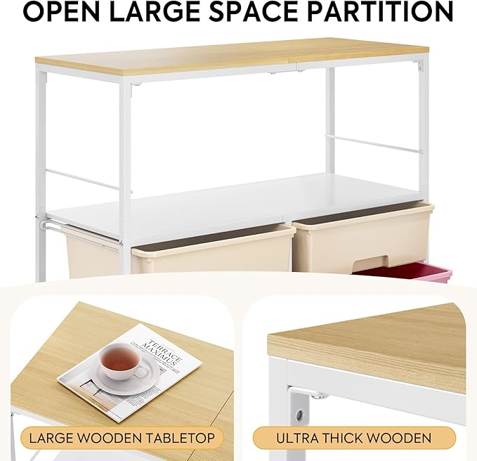Rolling Cart with 8 Drawers, Storage Drawer Cart with Wooden Tabletop, Lockable - Image 4