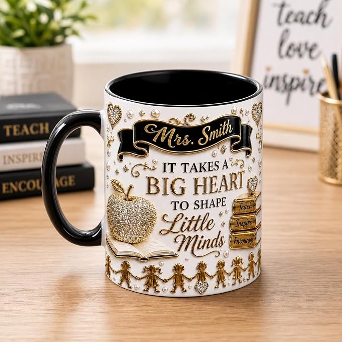 Personalized Educator Mug with Name, Big Heart Little Minds Coffee Mug - Image 2