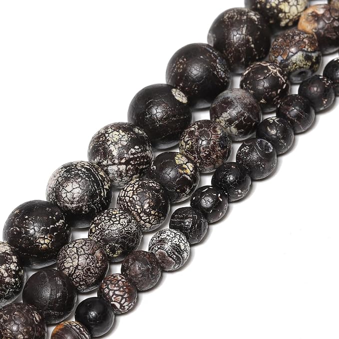 60pcs Round Loose Black Crack Old Agate Beads - Image 3