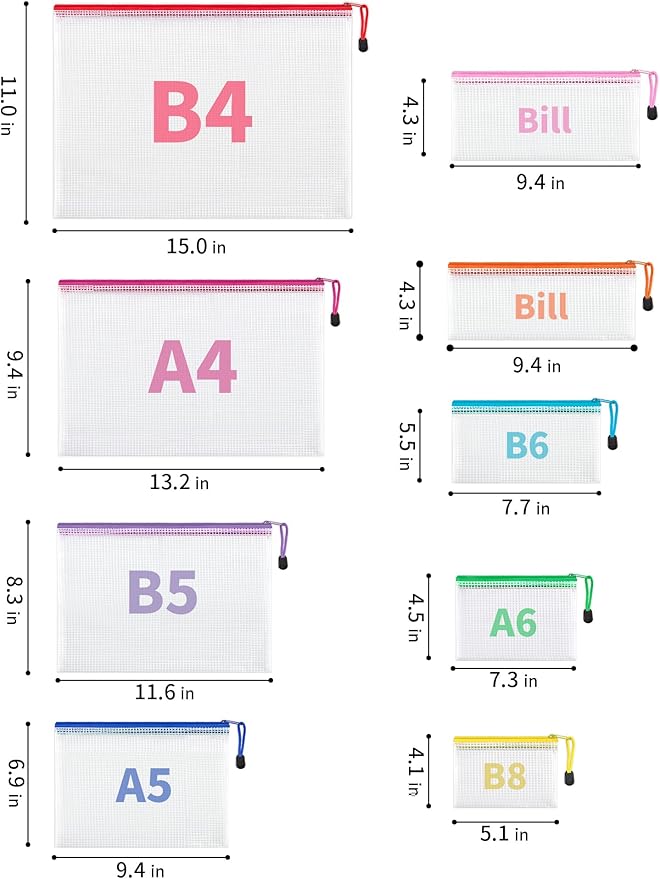 JARLINK 24 Pcs Mesh Zipper Pouch Bags, 8 Sizes Waterproof Zipper Bags | - Image 2