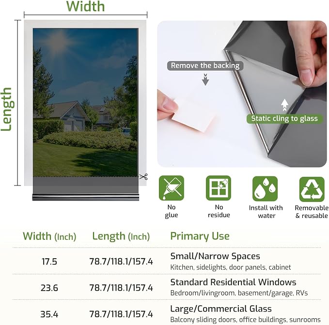 LUTE One Way Window Privacy Film, Window Tint, 17.5" x 78.7" | Sun Blocking UV - Image 7